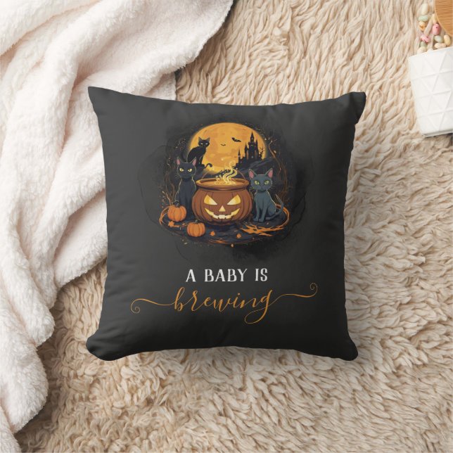 A Baby Is Brewing Cute Halloween Baby Shower Lil Throw Pillow (Blanket)