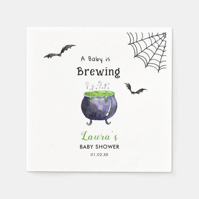 A Baby is Brewing Cute Halloween Baby shower Napkins (Front)
