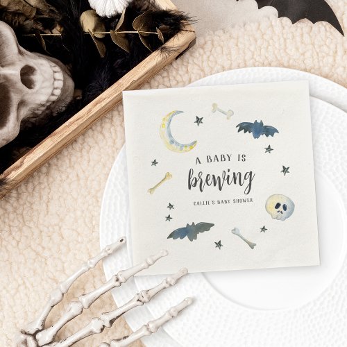 A Baby Is Brewing  Cute Halloween Baby Shower Napkins