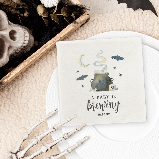 A Baby Is Brewing | Cute Halloween Baby Shower Napkins (Creator Uploaded)
