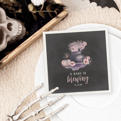 A Baby Is Brewing  Cute Halloween Baby Shower Napkins