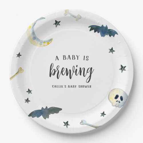 A Baby Is Brewing  Cute Halloween Baby Shower Pap Paper Plates