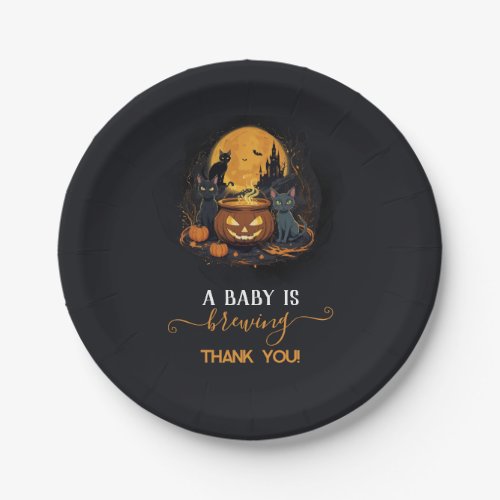 A Baby Is Brewing Cute Halloween Baby Shower Paper Plates