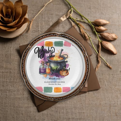 A Baby Is Brewing  Cute Halloween Baby Shower Paper Plates