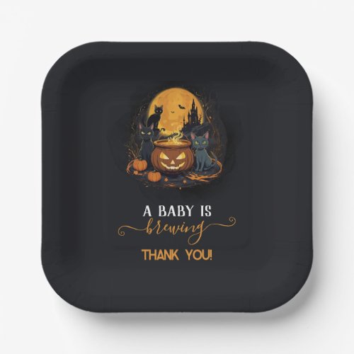 A Baby Is Brewing Cute Halloween Baby Shower Paper Plates