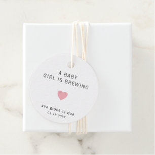 A Baby Is Brewing Cute Pink Heart Girl Baby Shower Favor Tags