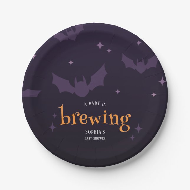 A Baby Is Brewing Cute Spooky Baby Shower  Paper Plates (Front)