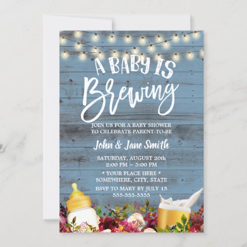 A Baby is Brewing Dusty Blue Beer Baby Shower Invitation
