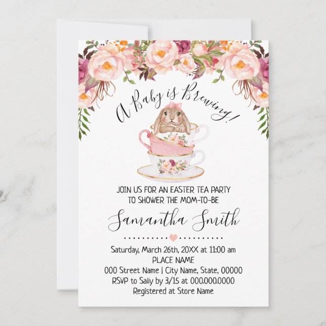 A Baby is Brewing Easter Tea Shower Invitation (Front)