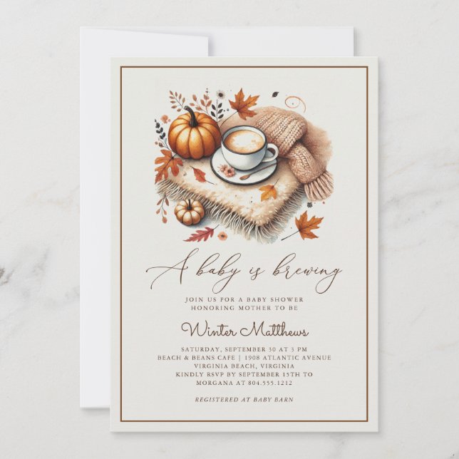 A Baby is Brewing Fall Coffee Baby Shower  Invitation (Front)