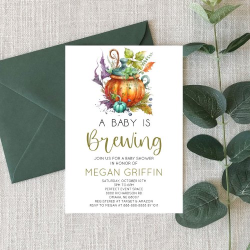 A Baby Is Brewing Fall Halloween Baby Shower Invitation