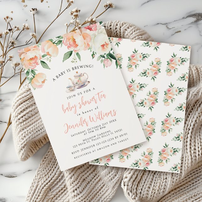 A Baby is Brewing Floral Baby Girl Shower Invitation (Creator Uploaded)