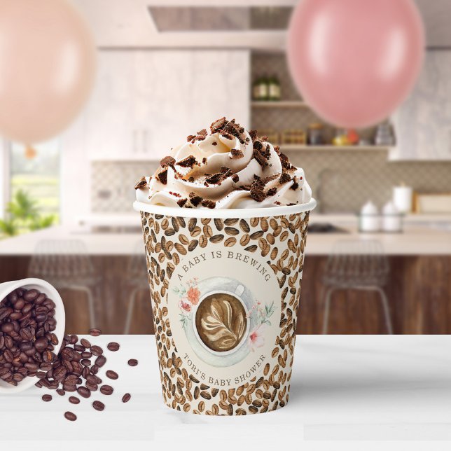 A Baby Is Brewing Floral Coffee Beans Baby Shower Paper Cups (Creator Uploaded)