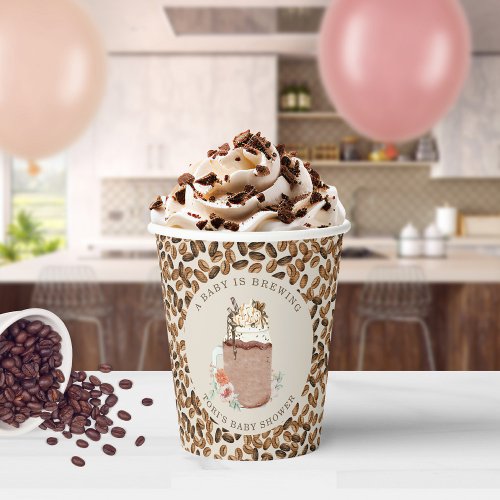 A Baby Is Brewing Floral Iced Coffee Baby Shower Paper Cups