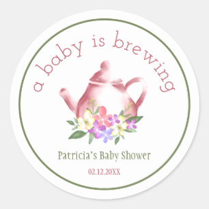 A Baby Is Brewing Floral Tea Party Baby Shower Classic Round Sticker