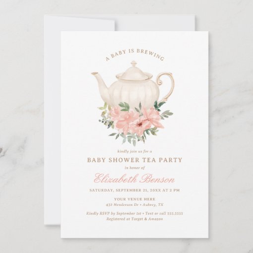 A Baby is Brewing Floral Tea Party Baby Shower Invitation | Zazzle