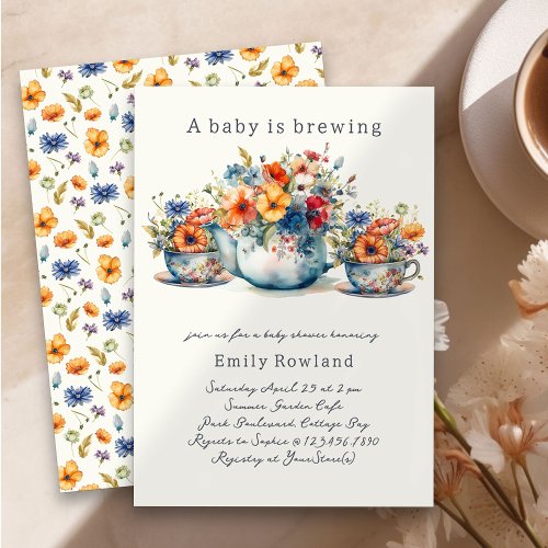 A Baby is Brewing Floral Teacups Baby Shower Invitation