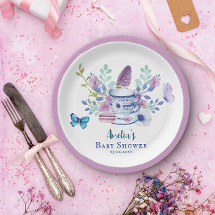 A Baby is brewing floral teacups Baby shower  Paper Plates