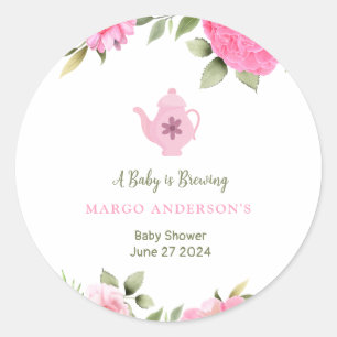A Baby is Brewing Flower Rose Tea Baby Shower Classic Round Sticker