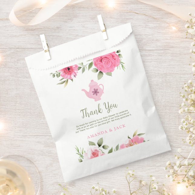 A Baby is Brewing Flower Rose Tea Baby Shower Favor Bag (Clipped)