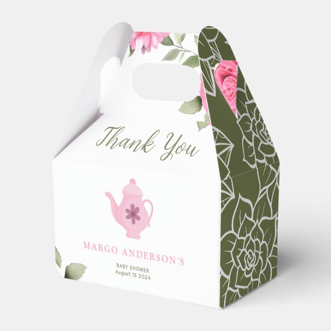 A Baby is Brewing Flower Rose Tea Baby Shower Favor Boxes (Front Side)