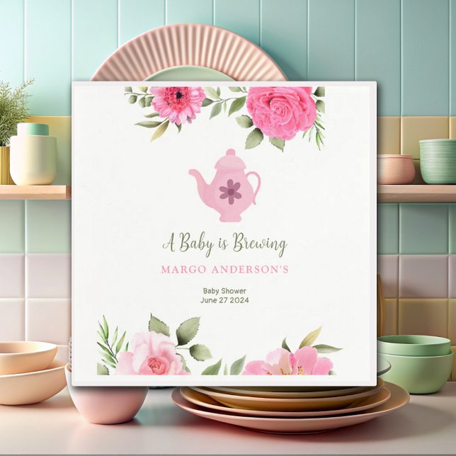 A Baby is Brewing Flower Rose Tea Baby Shower Napkins (Creator Uploaded)
