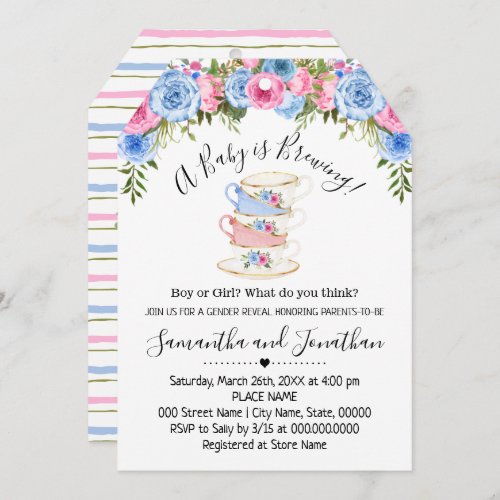 A Baby is Brewing Gender Reveal Tea Shower Invite