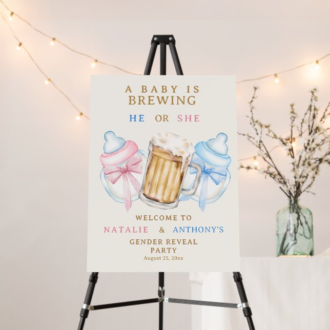 A Baby is Brewing Gender Reveal Welcome Sign (In Situ (Stand))