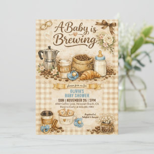 A Baby is Brewing Gingham Coffee Baby Shower Invitation