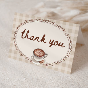 A Baby is Brewing Gingham Coffee Baby Shower Letterpress Thank You Card