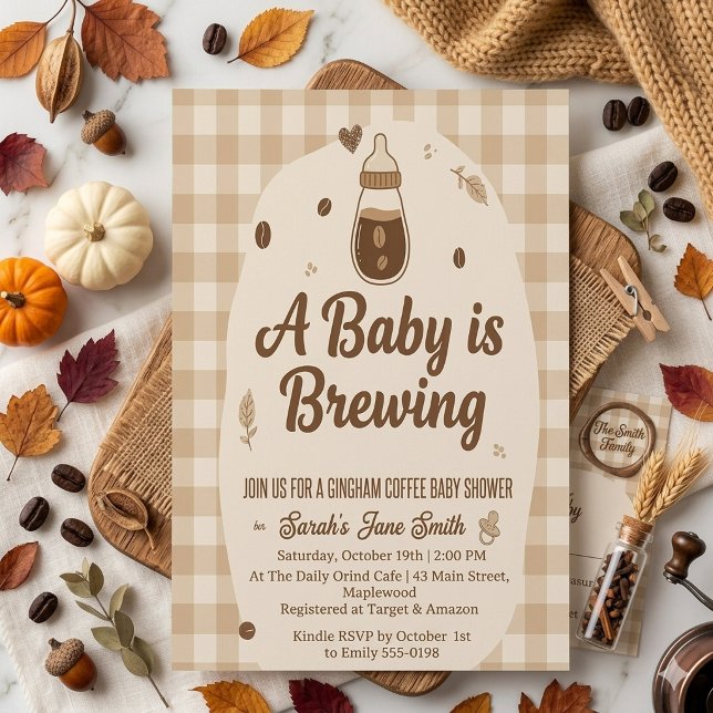 A Baby is Brewing Gingham Coffee Neutral Gender  Invitation (Creator Uploaded)