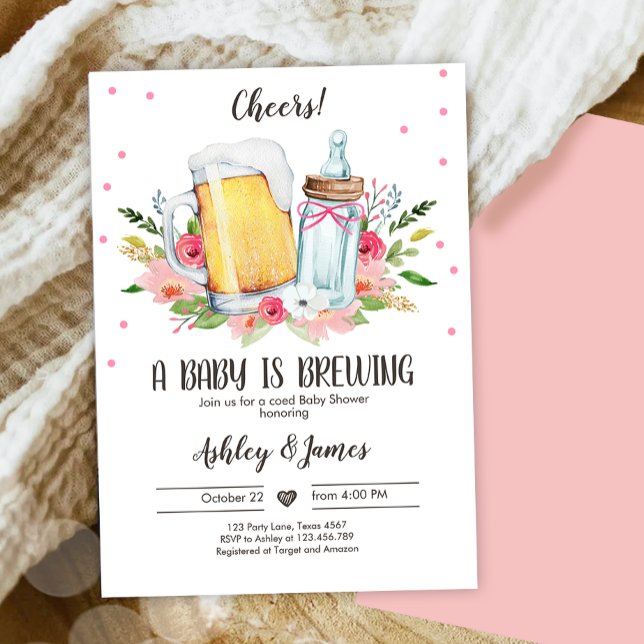 A Baby is Brewing Girl Cheers Coed Baby Shower Inv Invitation (Creator Uploaded)