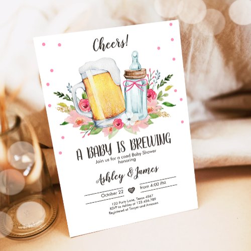 A Baby is Brewing Girl Cheers Coed Baby Shower Invitation