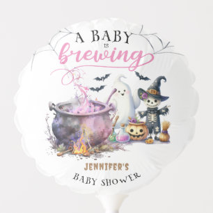 A Baby is Brewing Girl Pink Halloween Baby Shower Balloon