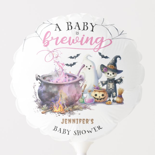 A Baby is Brewing Girl Pink Halloween Baby Shower Balloon (Front)