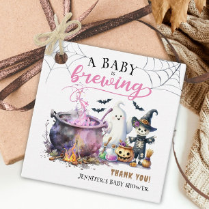 A Baby is Brewing Girl Pink Halloween Baby Shower Favor Tags