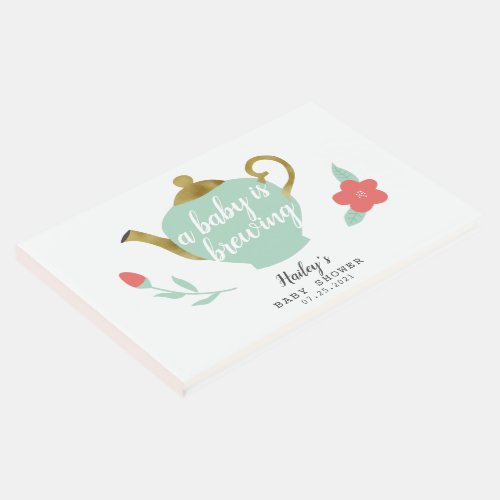 A Baby Is Brewing Gold Tea Party Baby Shower Guest Book