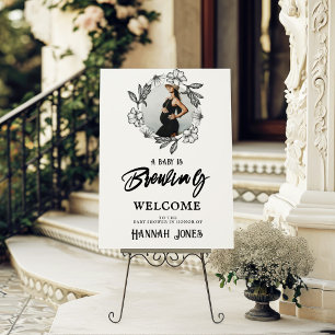 A baby is brewing Goth Baby Shower Skull & Flowers Foam Board