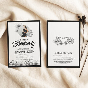A baby is brewing Goth Baby Shower Skull & Flowers Invitation