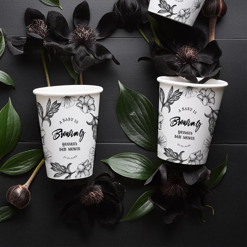 A baby is brewing Gothic Flower tattoo Baby Shower Paper Cups