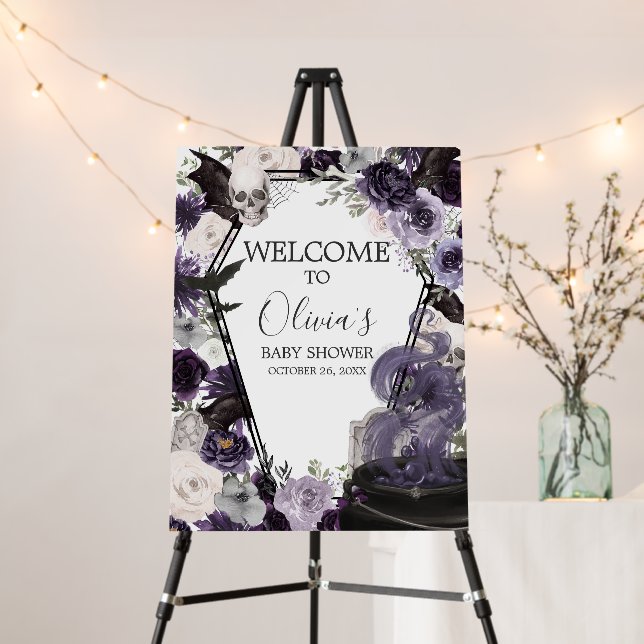 A Baby is Brewing Gothic Halloween Welcome Sign (In Situ (Stand))