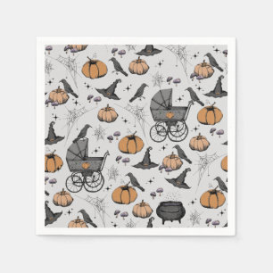 A Baby is Brewing Gray Victorian Baby Carriage Napkins