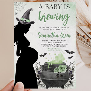 A Baby is Brewing Green Halloween Baby Shower Invitation