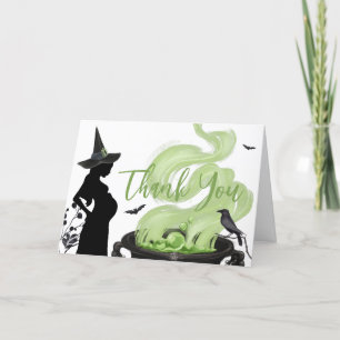 A Baby is Brewing Green Halloween Baby Shower Letterpress Thank You Card
