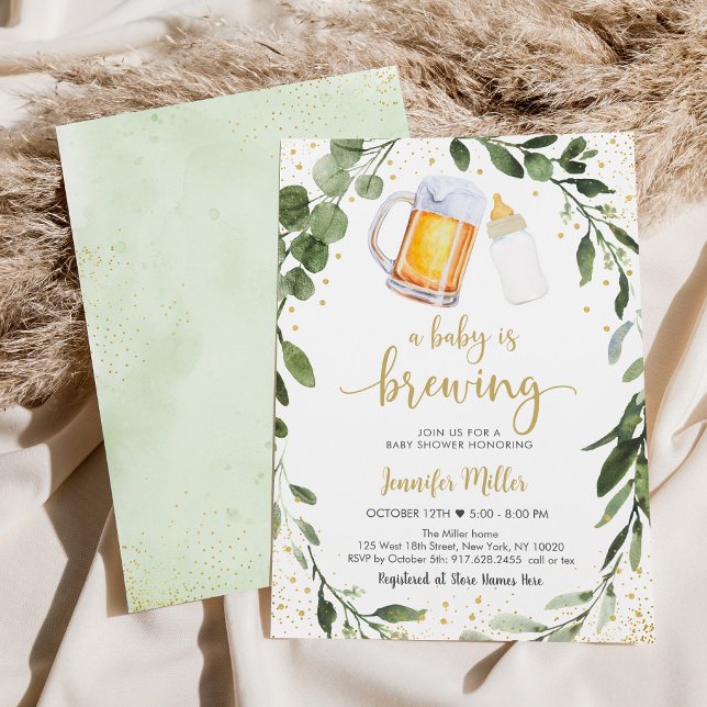 A Baby Is Brewing Greenery Baby Shower Invitation (Creator Uploaded)