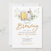 A Baby Is Brewing Greenery Beer Coed Baby Shower Invitation (Front)