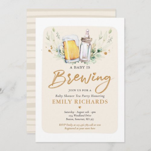 A Baby Is Brewing Greenery Beer Coed Baby Shower Invitation