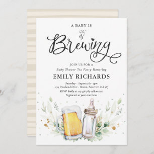 A Baby Is Brewing Greenery Beer Coed Baby Shower Invitation