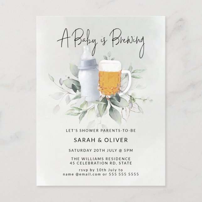 A Baby is Brewing Greenery Boy Baby Shower  Invita Postcard (Front)