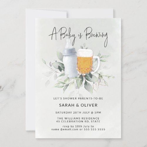 A Baby is Brewing Greenery Boy Baby Shower  Invitation